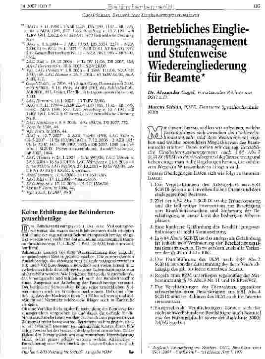 Vorschauseite 5: Betriebliches Eingliederungsmanagement (BEM) im Spiegel aktueller Rechtsprechung