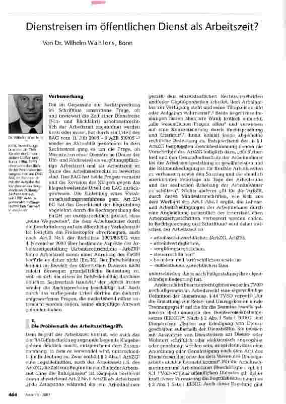 Vorschauseite 1: Dienstreisen im öffentlichen Dienst als Arbeitszeit?