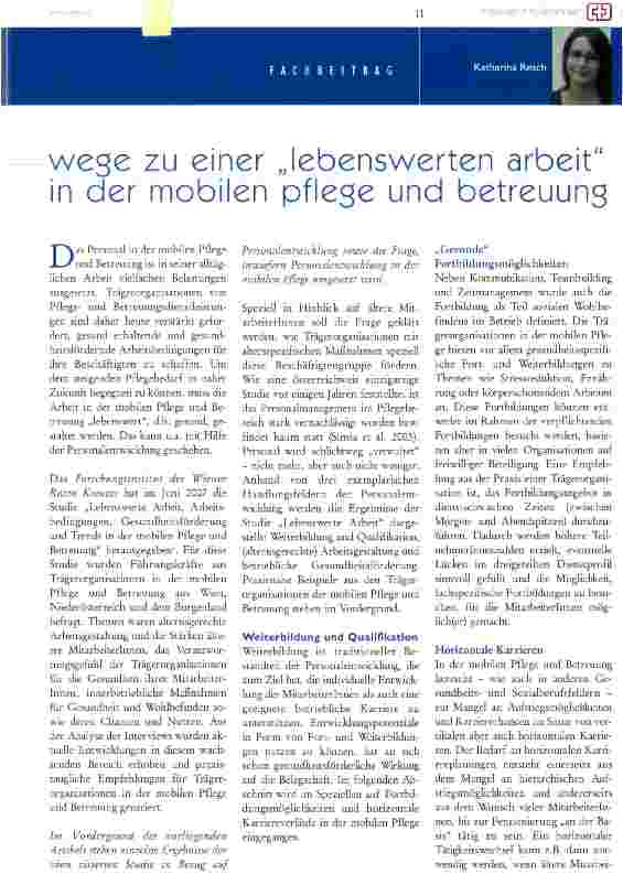 Vorschauseite 1: Wege zu einer lebenswerten Arbeit in der mobilen Pflege und Betreuung