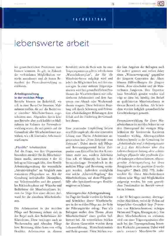 Vorschauseite 3: Wege zu einer lebenswerten Arbeit in der mobilen Pflege und Betreuung