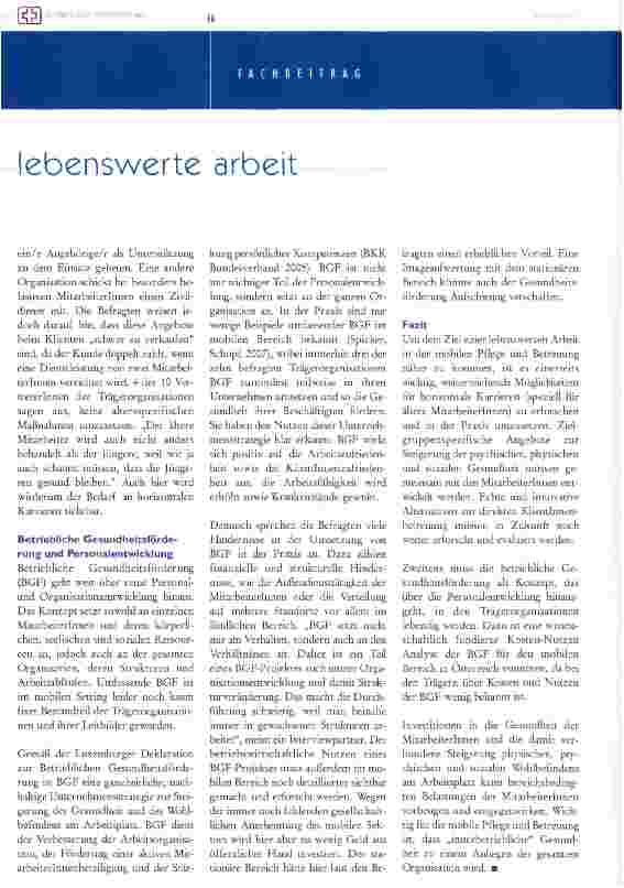 Vorschauseite 4: Wege zu einer lebenswerten Arbeit in der mobilen Pflege und Betreuung