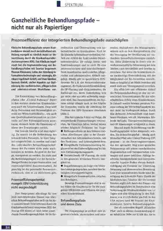 Vorschauseite 1: Ganzheitliche Behandlungspfade - nicht nur als Papiertiger