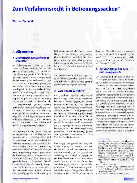 Vorschauseite 1: Zum Verfahrensrecht in Betreuungssachen