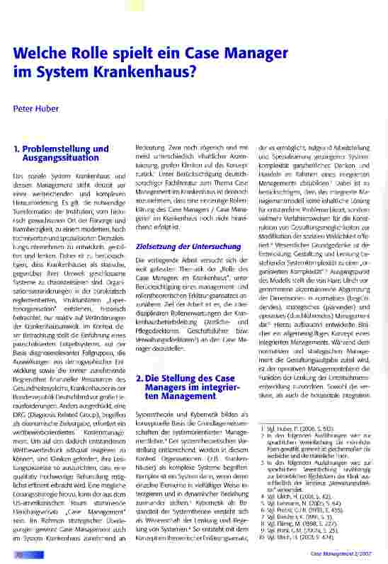 Vorschauseite 1: Welche Rolle spielt ein Case Manager im System Krankenhaus?