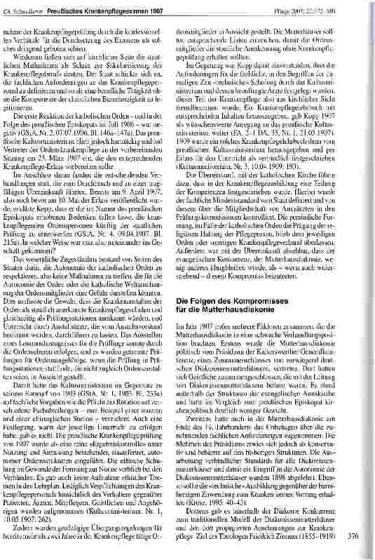 Vorschauseite 5: Die Auseinandersetzung um die Einführung des preußischen Krankenpflegeexamens von 1907 bei den katholischen Orden und der evangelischen Mutterhausdiakonie