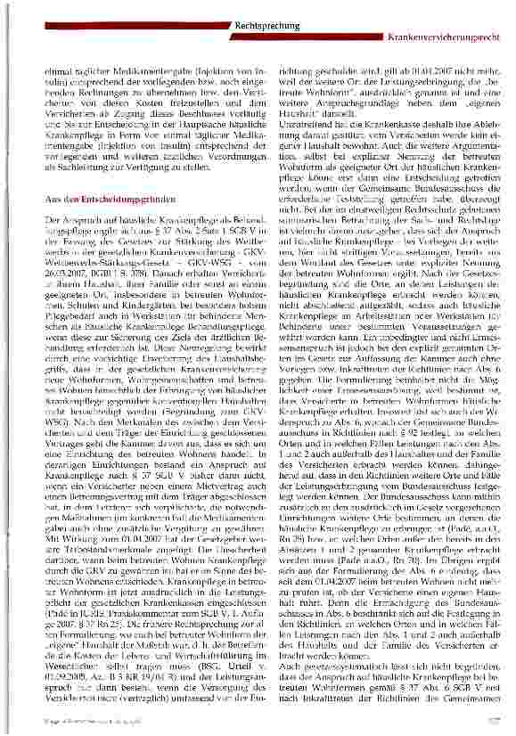 Vorschauseite 2: Zur Auslegung der Häuslichkeit in § 37 SGB V in der seit 01.04.2007 gültigen Fassung