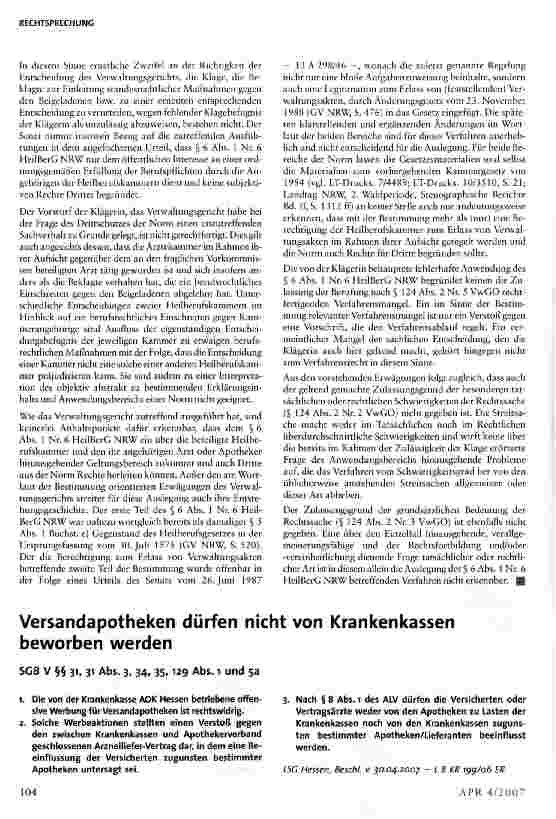 Vorschauseite 1: Versandapotheken dürfen nicht von Krankenkassen beworben werden