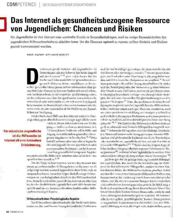 Vorschauseite 1: Das Internet als gesundheitsbezogene Ressource von Jugendlichen: Chancen und Risiken