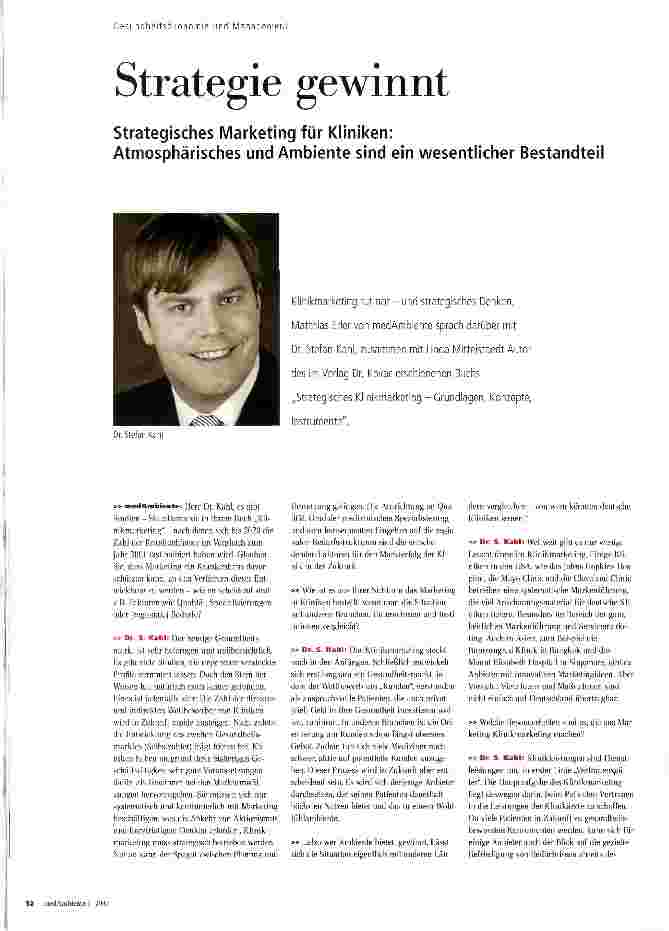 Vorschauseite 1: Strategie gewinnt Strategisches Marketing für Kliniken: Atmosphärisches und Ambiente sind ein wesentlicher Bestandteil
