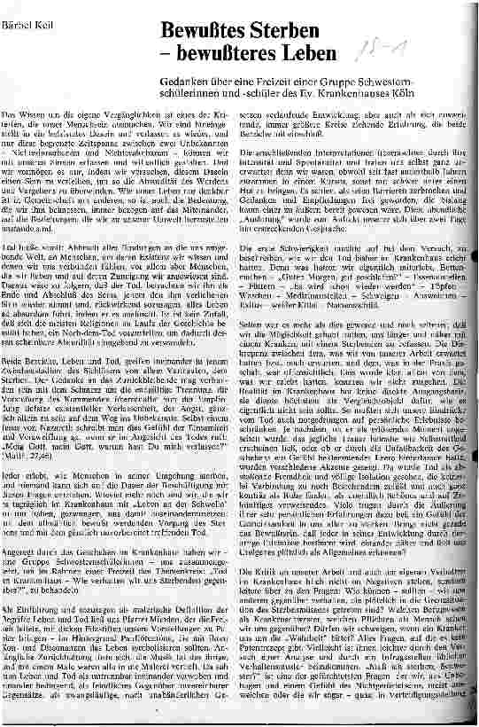 Vorschauseite 1: Bewußtes Sterben - bewußteres Leben