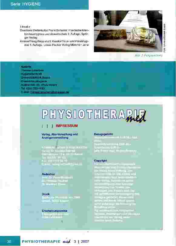 Vorschauseite 4: Hygienemaßnahmen in der PhysiotherapieTeil III: Naßbereich der PT-Abteilung