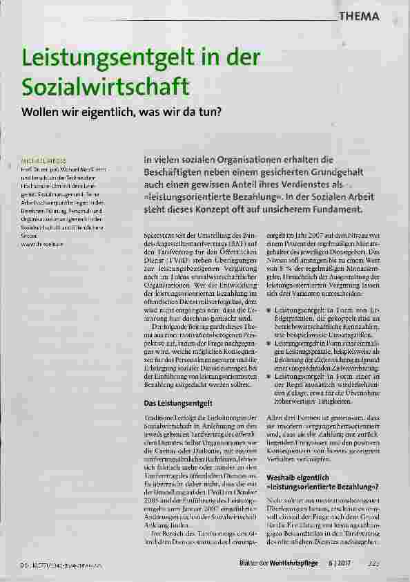 Vorschauseite 1: Leistungsentgelt in der Sozialwirtschaft Wollen wir eigentlich, was wir da tun?