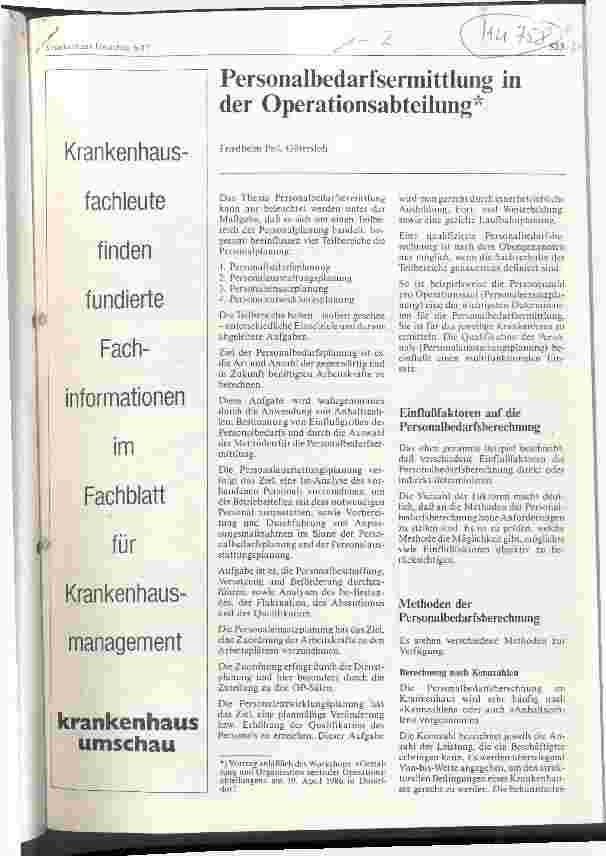 Vorschauseite 1: Personalbedarfsermittlung in der Operationsabteilung