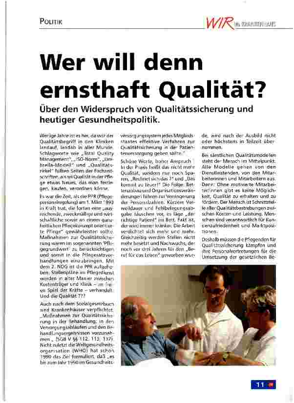 Vorschauseite 1: Wer will denn ernsthaft Qualität? Über den Widerspruch von Qualitätssicherung und heutiger Gesundheitspolitik