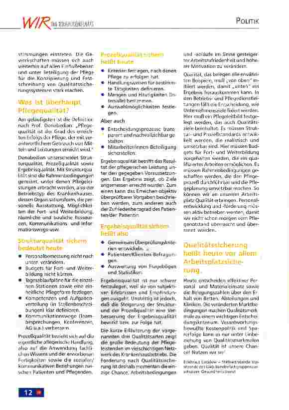 Vorschauseite 2: Wer will denn ernsthaft Qualität? Über den Widerspruch von Qualitätssicherung und heutiger Gesundheitspolitik