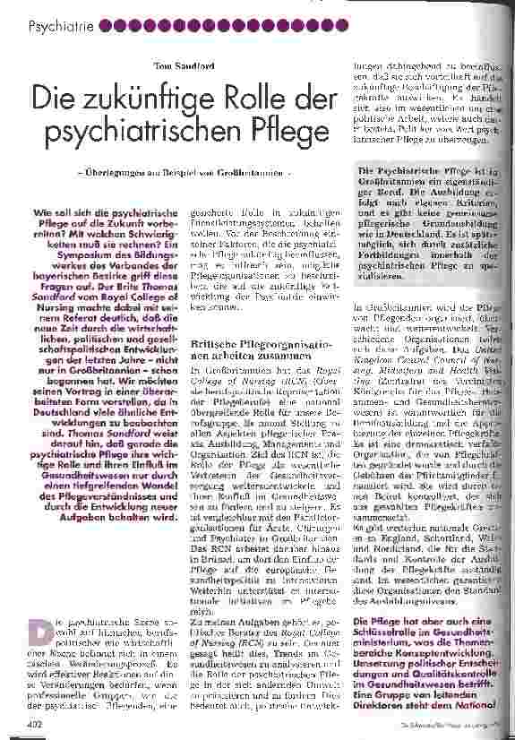 Vorschauseite 1: Die zukünftige Rolle der psychiatrischen Pflege Überlegungen am Beispiel von Großbritannien