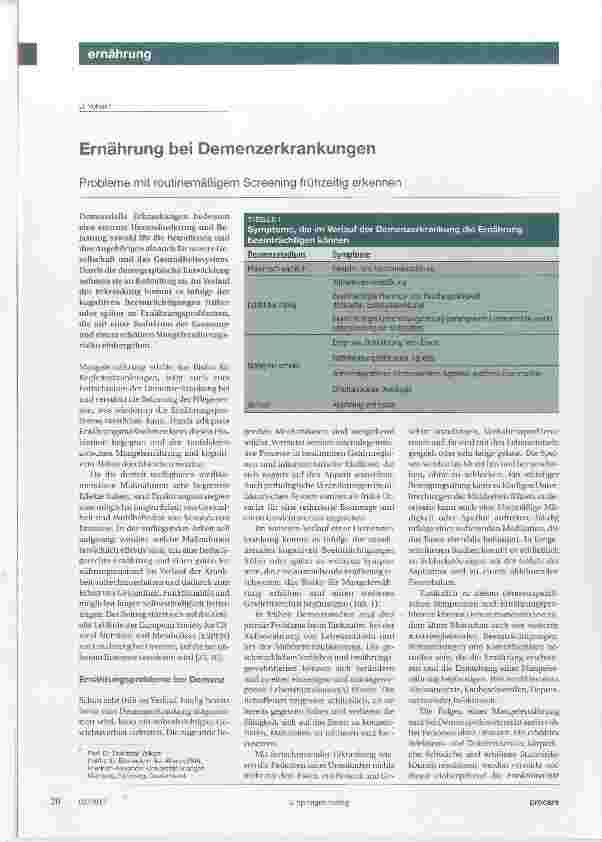 Vorschauseite 1: Ernährung bei Demenzerkrankungen