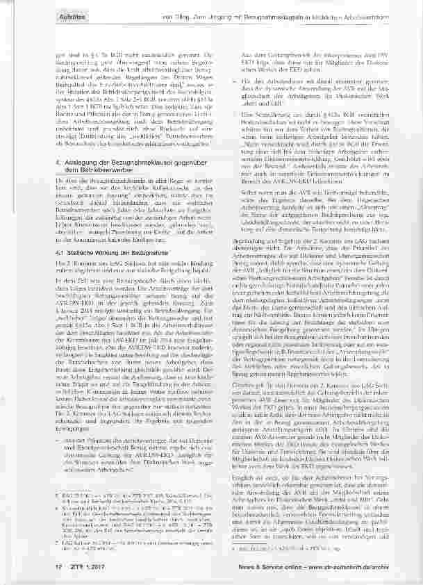 Vorschauseite 2: Zum Umgang mit Bezugnahmeklauseln in kirchlichen Arbeitsverträgen in der Situation des Betriebsübergangs