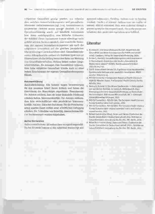 Vorschauseite 3: Gesundheitskompetenz, subjektive Gesundheit und Gesundheitsverhalten bei StudierendenHealth literacy, selfassessed health status and health behaviour among students