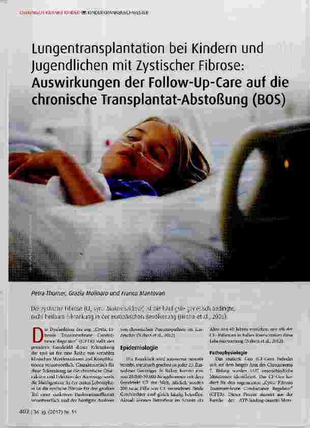 Vorschauseite 1: Lungentransplantation bei Kindern und Jugendlichen mit Zystischer Fibrose: Auswirkungen der Follow-Up-Care auf die chronische Transplantat-Abstoßung (BOS)