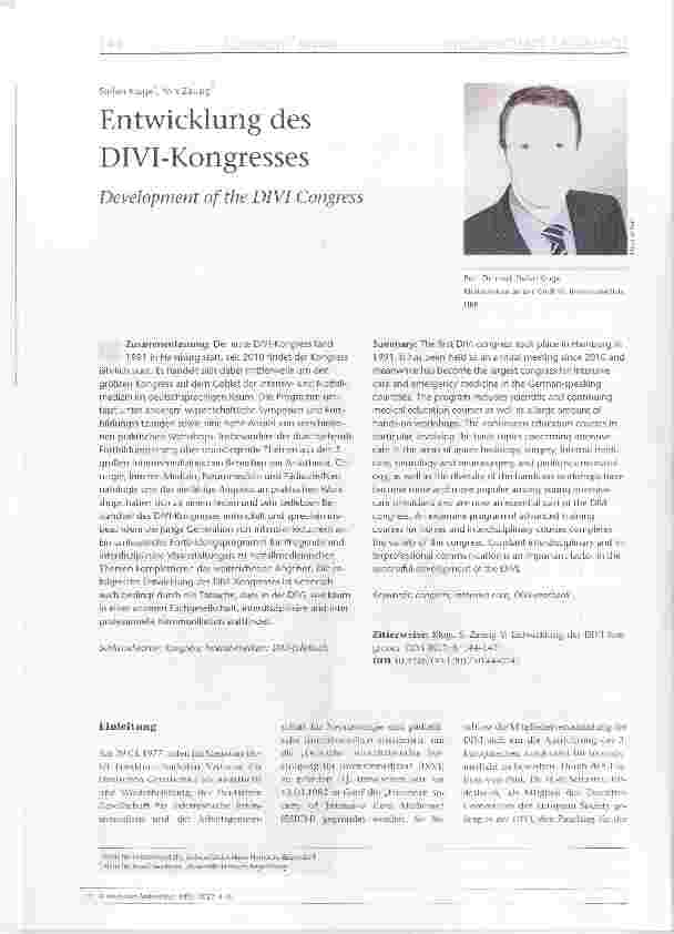 Vorschauseite 1: Entwicklung des DIVI-Kongresses
