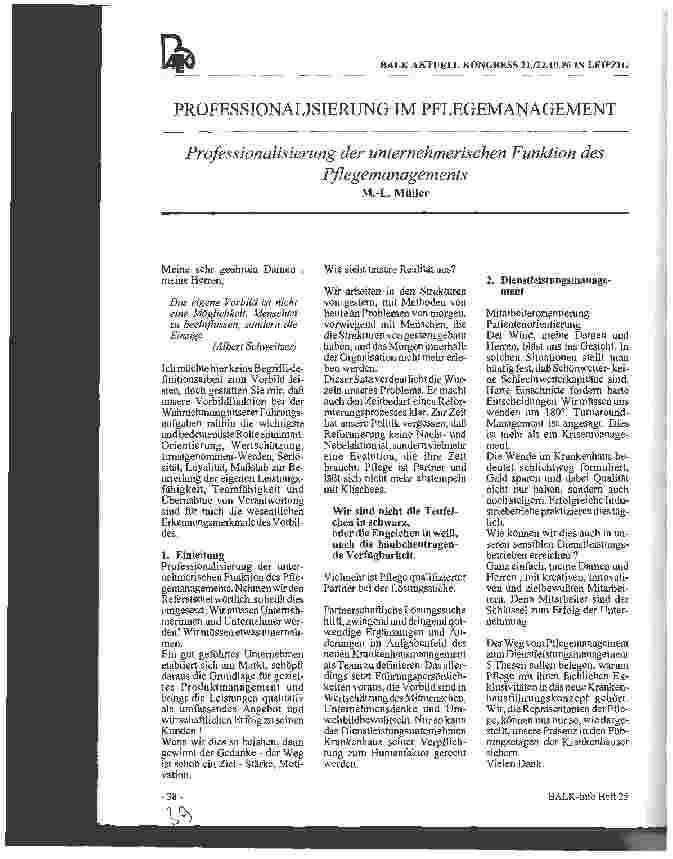 Vorschauseite 1: Professionalisierung der unternehmerischen Funktion des Pflegemanagements
