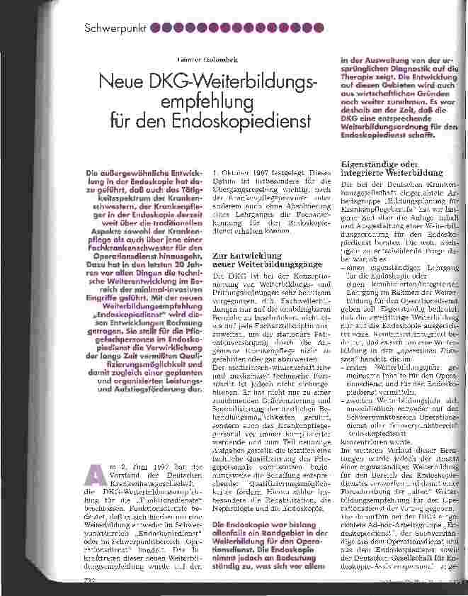 Vorschauseite 1: Neue DKG-Weiterbildungsempfehlung für den Endoskopiedienst