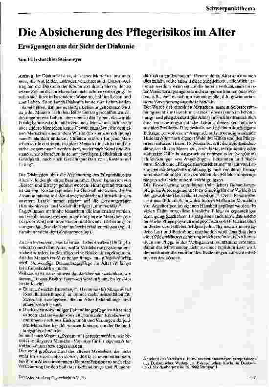 Vorschauseite 1: Die Absicherung des Pflegerisikos im Alter Erwägungen aus Sicht der Diakonie