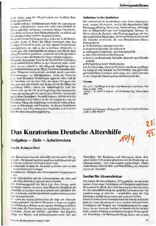 Vorschauseite 1: Das Kuratorium Deutsche Altenhilfe Aufgaben - Ziele - Arbeitsweisen