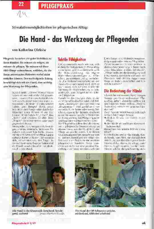 Vorschauseite 1: Die Hand - das Werkzeug der Pflegenden