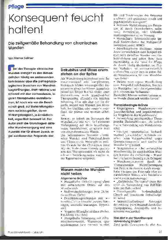 Vorschauseite 1: Konsequent feucht halten! Die zeitgemäße Behandlung von chronischen Wunden