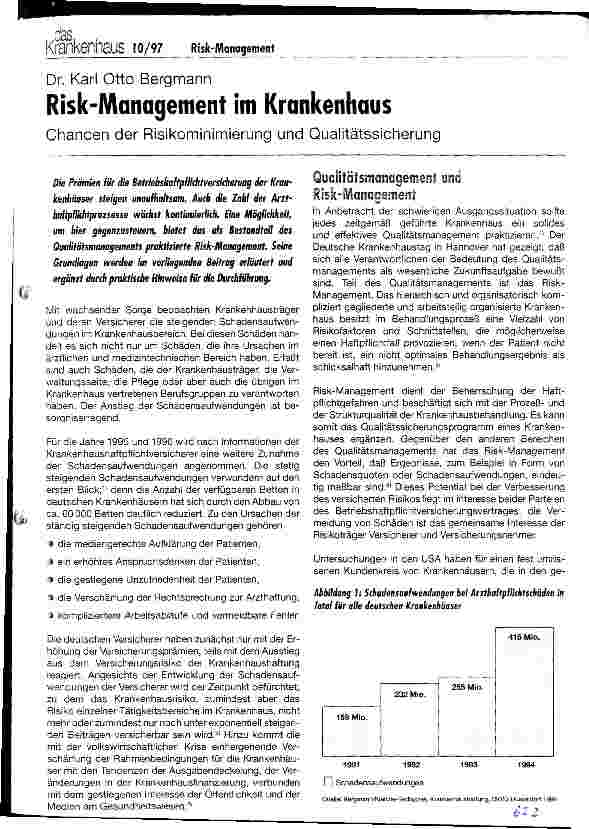 Vorschauseite 1: Risk-Management im Krankenhaus Chancen der Risikominimierung und Qualitätssicherung