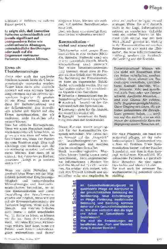 Vorschauseite 3: Basale Stimulation Entwicklung eines Dialogs mit bewußtseinsgestörten Patienten