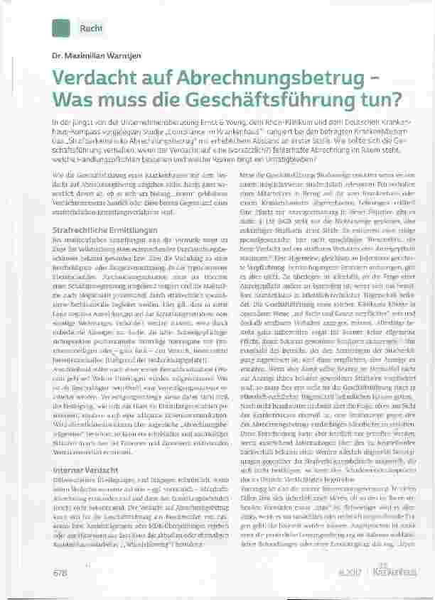 Vorschauseite 1: Verdacht auf Abrechnungsbetrug - Was muss die Geschäftsführung tun?