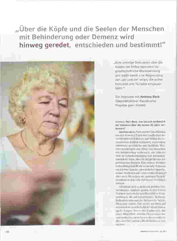 Vorschauseite 1: über die Köpfe und die Seelen der Menschen mit Behinderung oder Demenz wird hinweg geredet, entschieden und bestimmt!