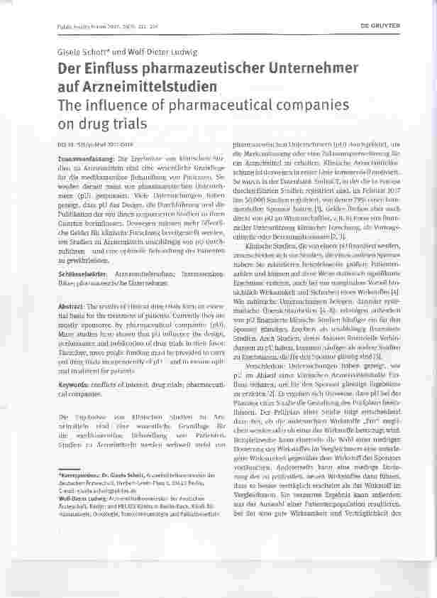 Vorschauseite 1: Der Einfluss pharmazeutischer Unternehmer auf Arzneimittelstudien