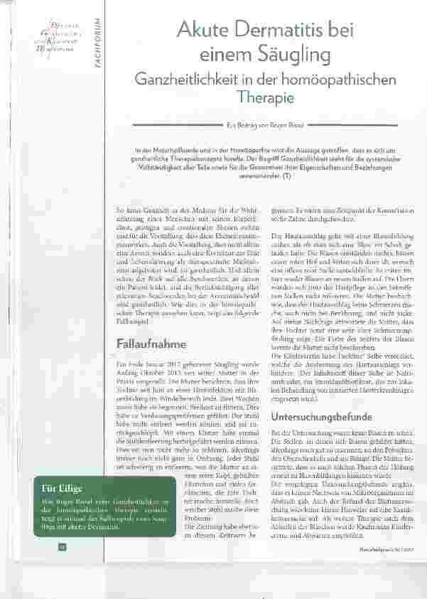 Vorschauseite 1: Akute Dermatitis bei einem Säugling Ganzheitlichkeit in der homöopathischen Therapie