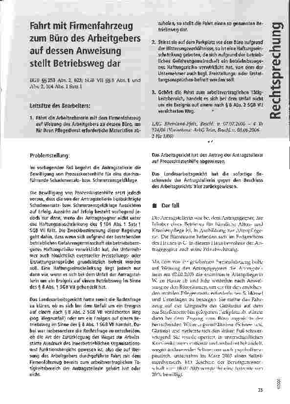 Vorschauseite 1: Fahrt mit Firmenfahrzeug zum Büro des Arbeitgebers auf dessen Anweisung stellt Betriebsweg dar