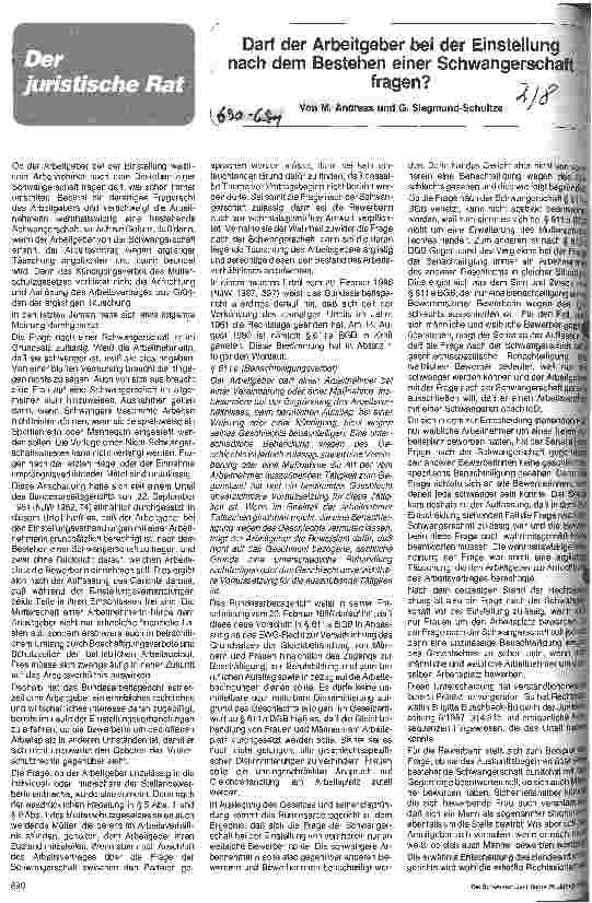 Vorschauseite 1: Darf der Arbeitgeber bei der Einstellung nach dem Bestehen einer Schwangerschaft fragen