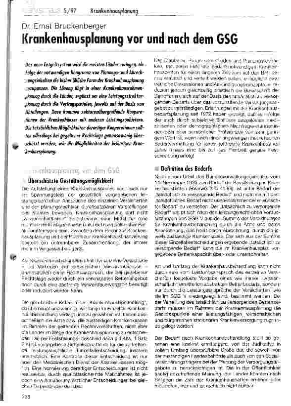 Vorschauseite 1: Krankenhausplanung vor und nach dem GSG