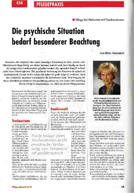 Vorschauseite 1: Die psychische Situation bedarf besonderer Beachtung Pflege bei Patienten mit Tracheostoma