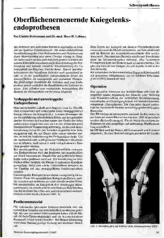Vorschauseite 1: Oberflächenerneuernde Kniegelenksendoprothesen