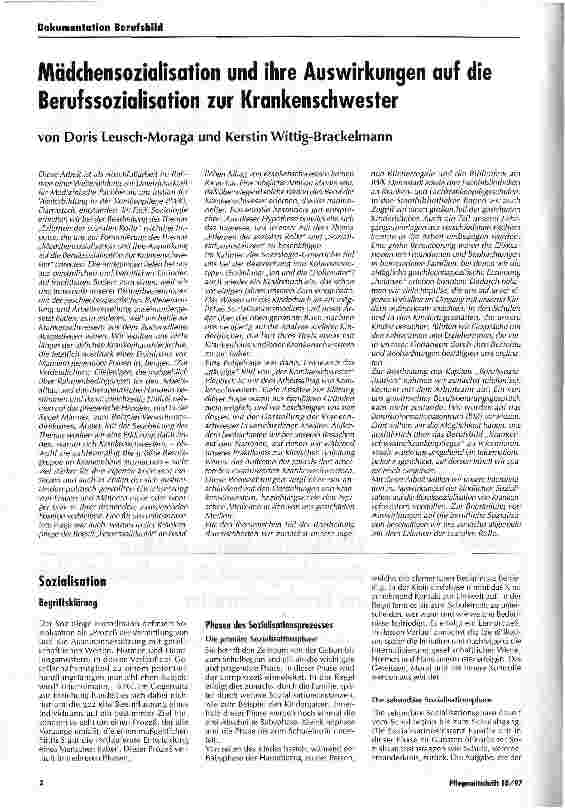 Vorschauseite 1: Mädchensozialisation und ihre Auswirkungen auf die Berufssozialisation zur Krankenschwester