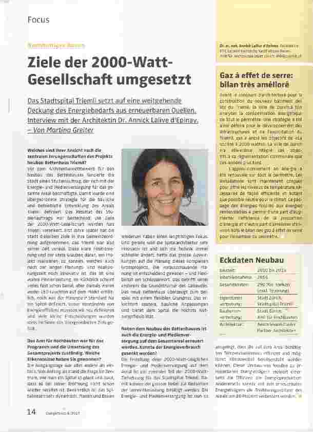 Vorschauseite 1: Ziele der 2000-Watt-Gesellschaft umgesetzt