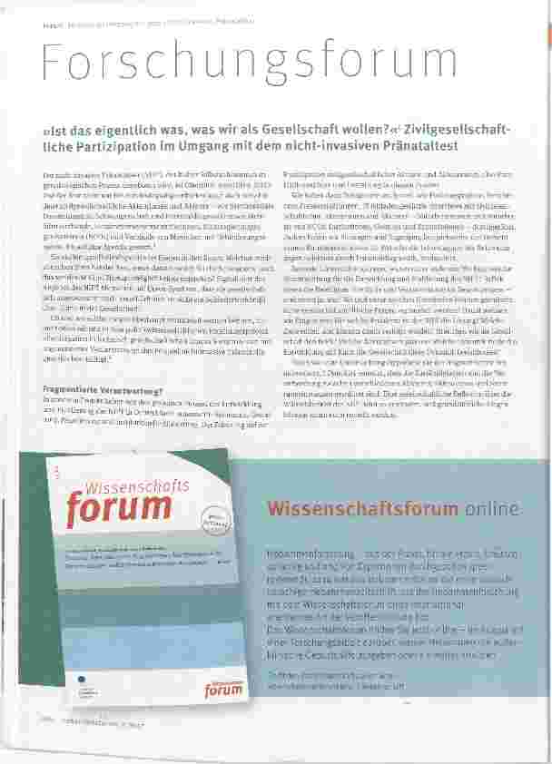 Vorschauseite 1: Forschungsforum »ist das eigentlich was, was wir als Gesellschaft wollen?« Zivilgesellschaftliche Partizipation im Umgang mit dem nicht-invasiven Pränataltest