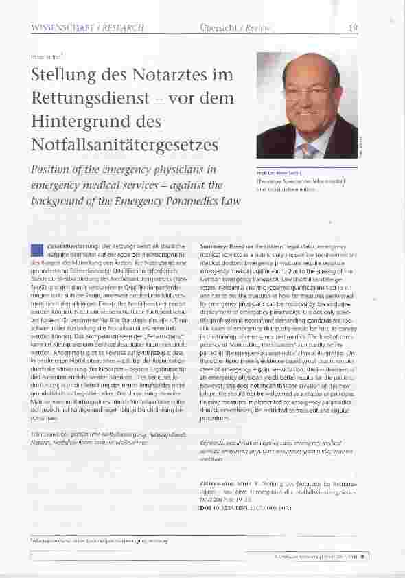 Vorschauseite 1: Stellung des Notarztes im Rettungsdienst vor dem Hintergrund des Notfallsanitätergesetzes