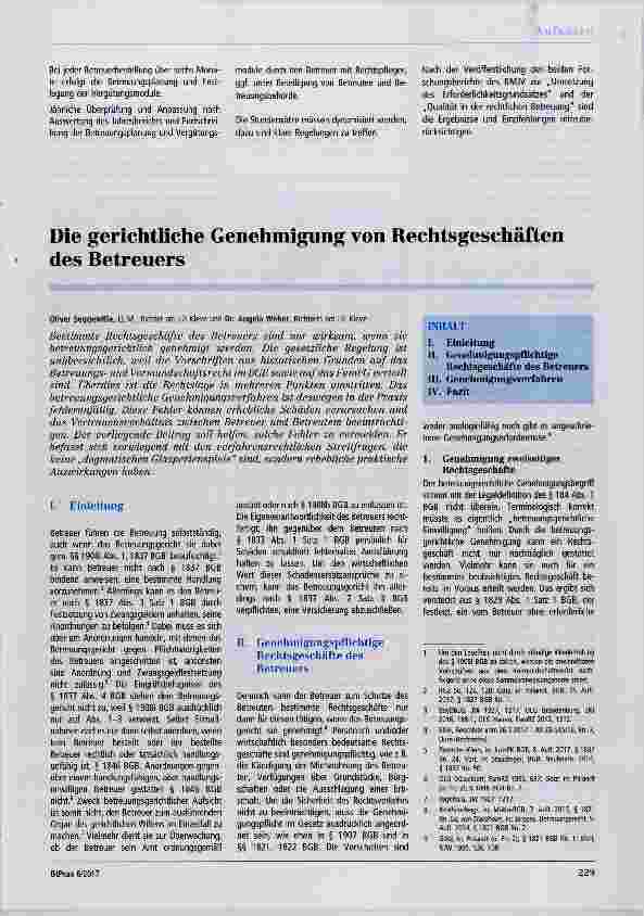 Vorschauseite 1: Die gerichtliche Genehmigung von Rechtsgeschäften des Betreuers
