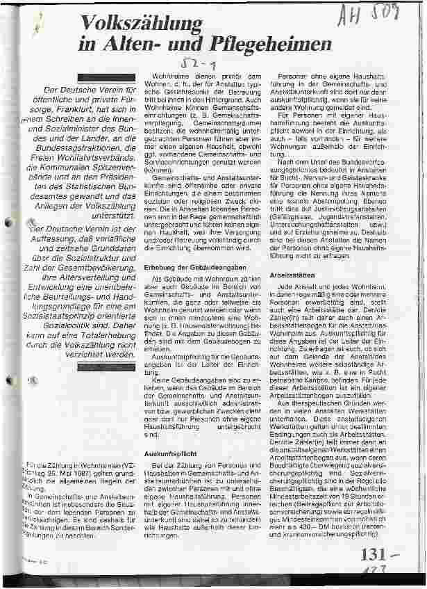 Vorschauseite 1: Volkszählung in Altenund Pflegheimen