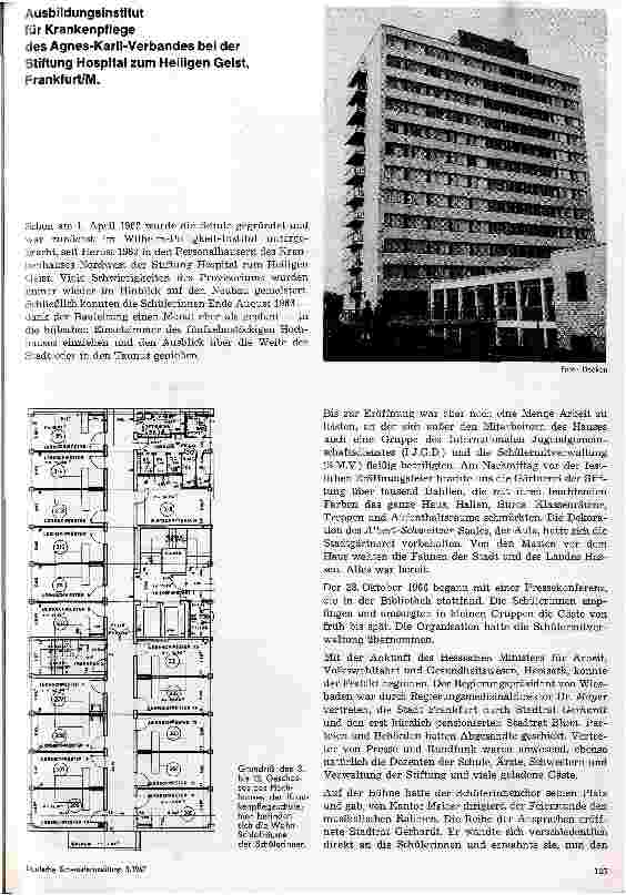Vorschauseite 1: Ausbildungsinstitut für Krankenpflege des Agnes Karll-Verbandes bei der Stiftung Hospital zum Heiligen Geist, Frankfurt/M.