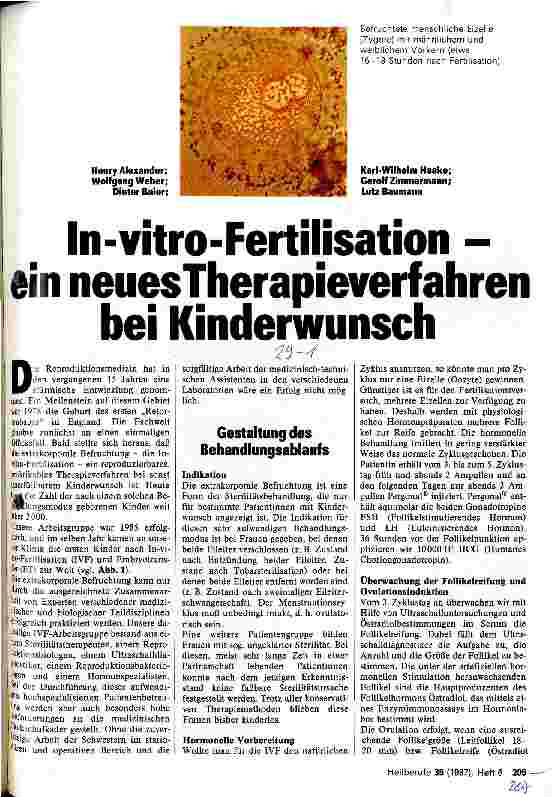 Vorschauseite 1: In-vitro-Fertilisation - ein neues Therapieverfahren bei Kinderwunsch